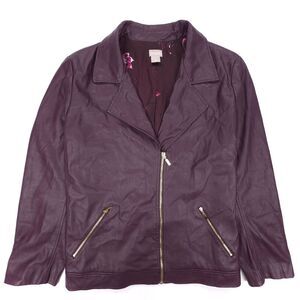 CHICOS Vegan Leather Jacket Tailored Biker Old Money Clean Girl Moto Burgundy